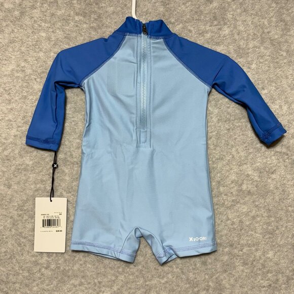 Hurley Baby Boy 3M Infant Swimsuit Rashguard one piece Psychic Blue UPF 50+ - Picture 2 of 6